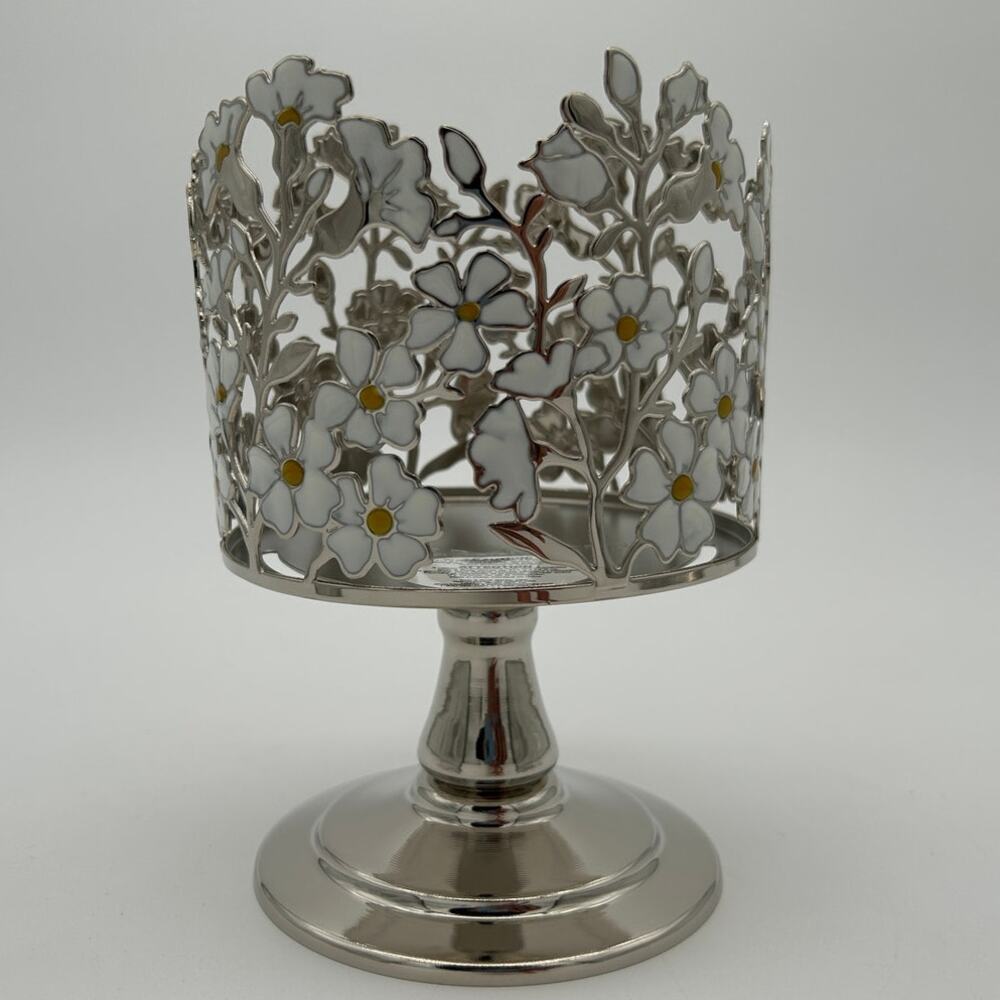 Bath & Body Works White Daisy Floral 3-Wick Candle Holder Pedestal